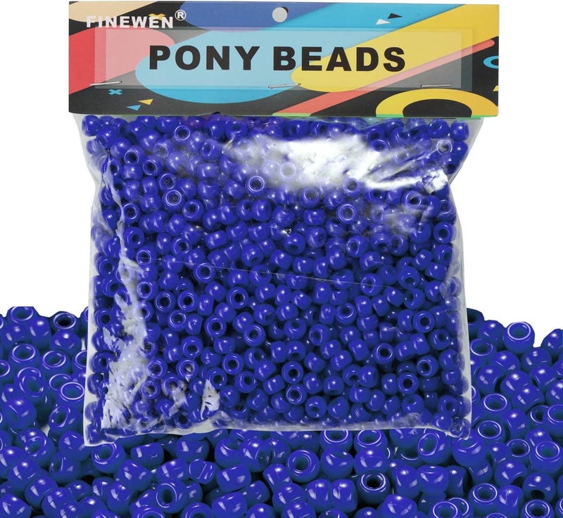 FINEWEN Blue Pony Beads(1200Pcs 6x9mm) Hair Beads,Pony Beads Bulk,Beads for Bracelets Making,Beads for Hair Braids - Image 1
